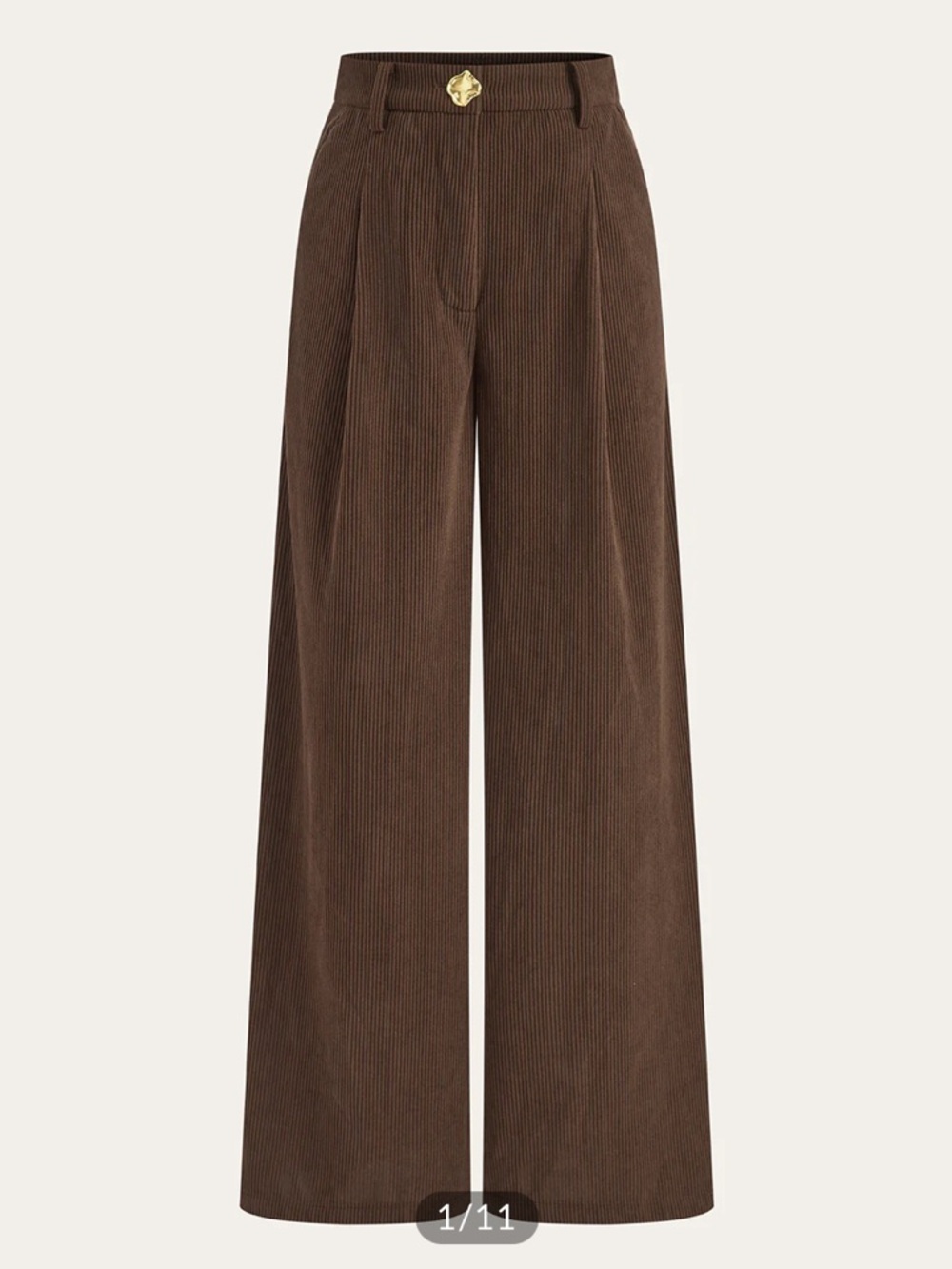Commense Brown Corduroy Wide-Leg Pleated Trousers